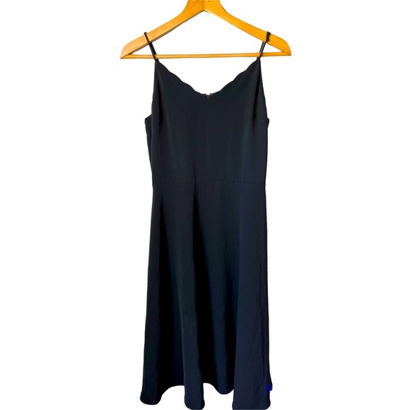 H & M black scalloped trim skater midi dress with adjustable strap sz small - Picture 1 of 11